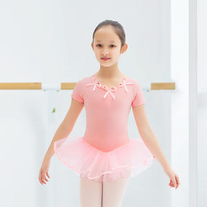 Высокое качество на заказ хлопок с коротким рукавом танцор балет и пачка тренировочный купальник с юбкой для девочек - Product Image 4