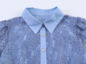 Camicetta da Donna con Colletto Rovesciato, <span class=keywords><strong>Blu</strong></span> con <span class=keywords><strong>Pizzo</strong></span> Floreale, Manica Corta, Stile Casual e alla Moda - Product Image 3