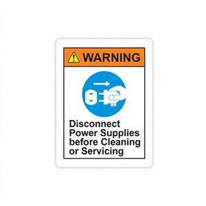 Advertencia: Desconectar las fuentes de alimentación antes de limpiar o revisar. Adhesivo impermeable con acabado mate. - Product Image 1