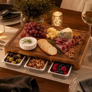 Planche à découper en bois d'acacia à grain transversal avec logo personnalisé, multifonctionnelle, avec plateaux, pour la préparation des repas, idéale pour la cuisine ou comme cadeau, vente en gros - Product Image 6