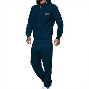 Men Regular Fit Turtleneck Hooded Fleece 100% <b>Polyester</b> <b>Tracksuit</b> Breathable Lightweight Sportswear Adult Two Piece Set Jogger - Product Image 1