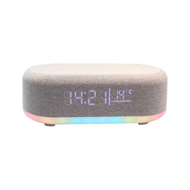 6-in-1 Wireless Charger with Speaker Clock Temperature Display Night Light & Alarm Function OVP Power Supply Adapter