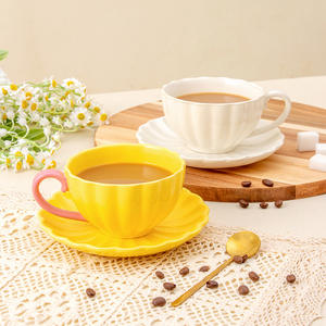 Chaozhou Ceramic Coffee <b>Cup</b> <b>And</b> <b>Saucer</b> Set Yellow Round Solid Color Afternoon Tea Use DB1551 - Product Image 3