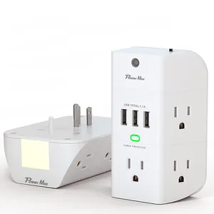 HOT Sale 3 Sided Night Light Design Space-saving 5 AC Outlet USB Outlet Extender Wall Charger Wall Outlet