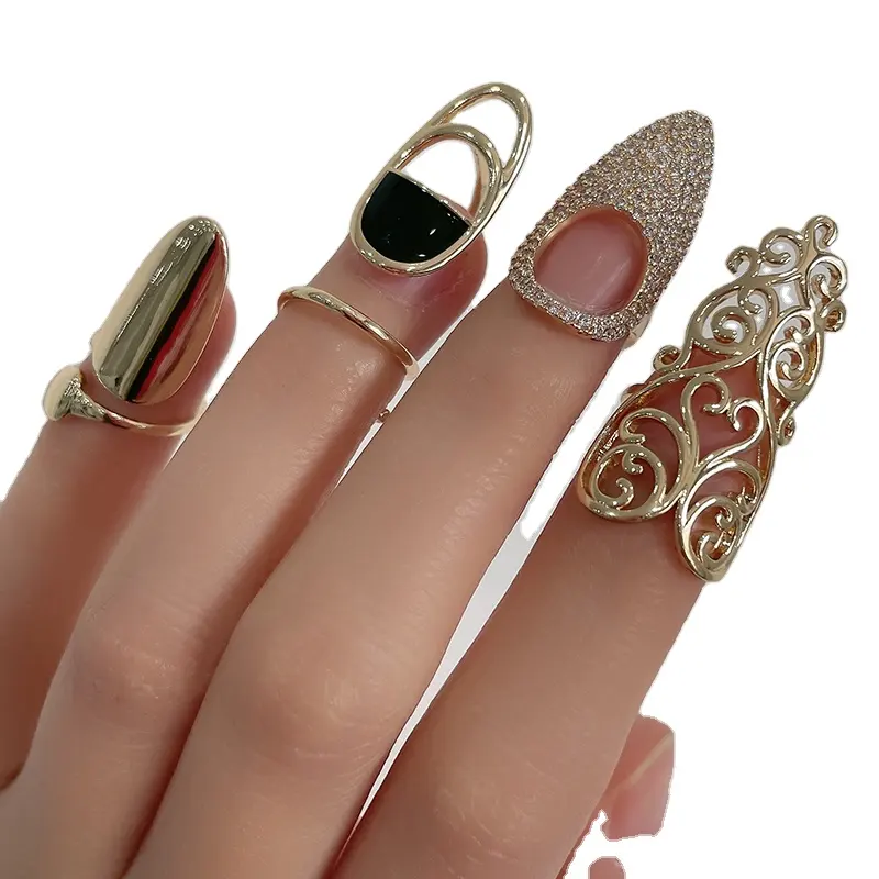 Penjualan laris cincin berlian imitasi penuh berlian dapat disesuaikan cincin kuku cantik perhiasan 2023 penutup kuku cincin untuk wanita