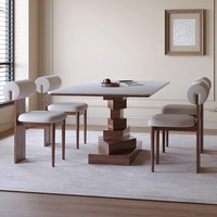 Ensemble de table à manger rectangulaire en marbre avec base en bois massif moderne, 8 chaises pour la maison et la restauration