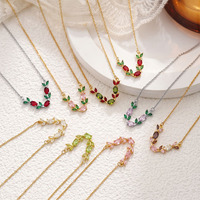 Nouveauté : Collier délicat en forme de V avec feuille, pendentif en zircon cubique coloré pour femme, bijoux tendance