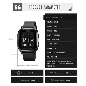 Montre de sport numérique <span class=keywords><strong>SKMEI</strong></span> <span class=keywords><strong>1858</strong></span> pour homme - Étanche 5 ATM avec alarme et mouvement électronique - Droits d'emballage exclusifs - Product Image 5