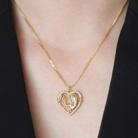 Collar con Colgante de Corazón Hueco con Circonita, Regalo para el Día de la Madre, Serie Mamá, Corazón Color Durazno, para Mujer, Venta al Por Mayor
