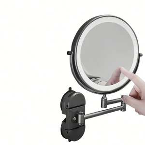 Miroir de salle de bain en métal moderne à double face avec grossissement rotatif télescopique pliable mural, couleur personnalisable LED - Product Image 2