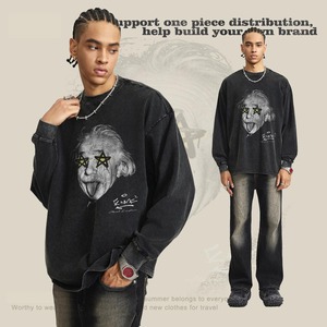 270G 100% Cotton Rửa Tùy Chỉnh Logo Sao Mắt Cũ Dài Tay Áo T-Shirt Người Đàn Ông Của Retro Rửa Teen Tops T-Shirt Cho Nam Giới - Product Image 3