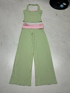 Womens Color Block Short Sleeveless Two Piece <b>Set</b> Halter Neck Tank Jogger Pants Cuffed Hem Sporty Streetwear Casual Outfit - Product Image 2
