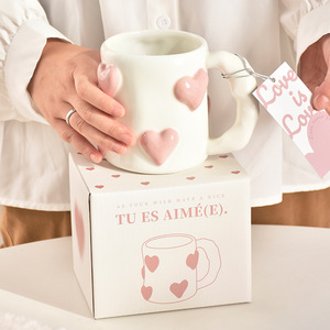 Regalo de San Valentín, Taza de Café/Té de Cerámica Grande de 500 ml con Relieve 3D de <span class=keywords><strong>Amor</strong></span>, Linda Taza de Cerámica Irregular de 400 ml para Enamorados - Product Image 1