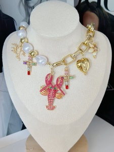 Stylish Ocean Theme <strong>Lobster</strong> Pendant Necklace Cross Starfish Coral Love Charm Decorated Fashion <strong>Jewelry</strong> Party Gift Accessory - Product Image 6