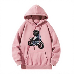 Sweat-shirt à capuche noir pour homme, imprimé dessin animé Pug à moto, coupe classique, coton, vintage, écologique, décontracté, pour l'hiver - Product Image 3