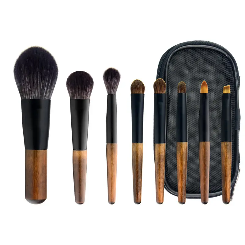 Factory Custom Eco Friendly Travelling Make Up Brush 8pcs Portable Short Handle Travel Makeup Brush Set Kit With Bag
