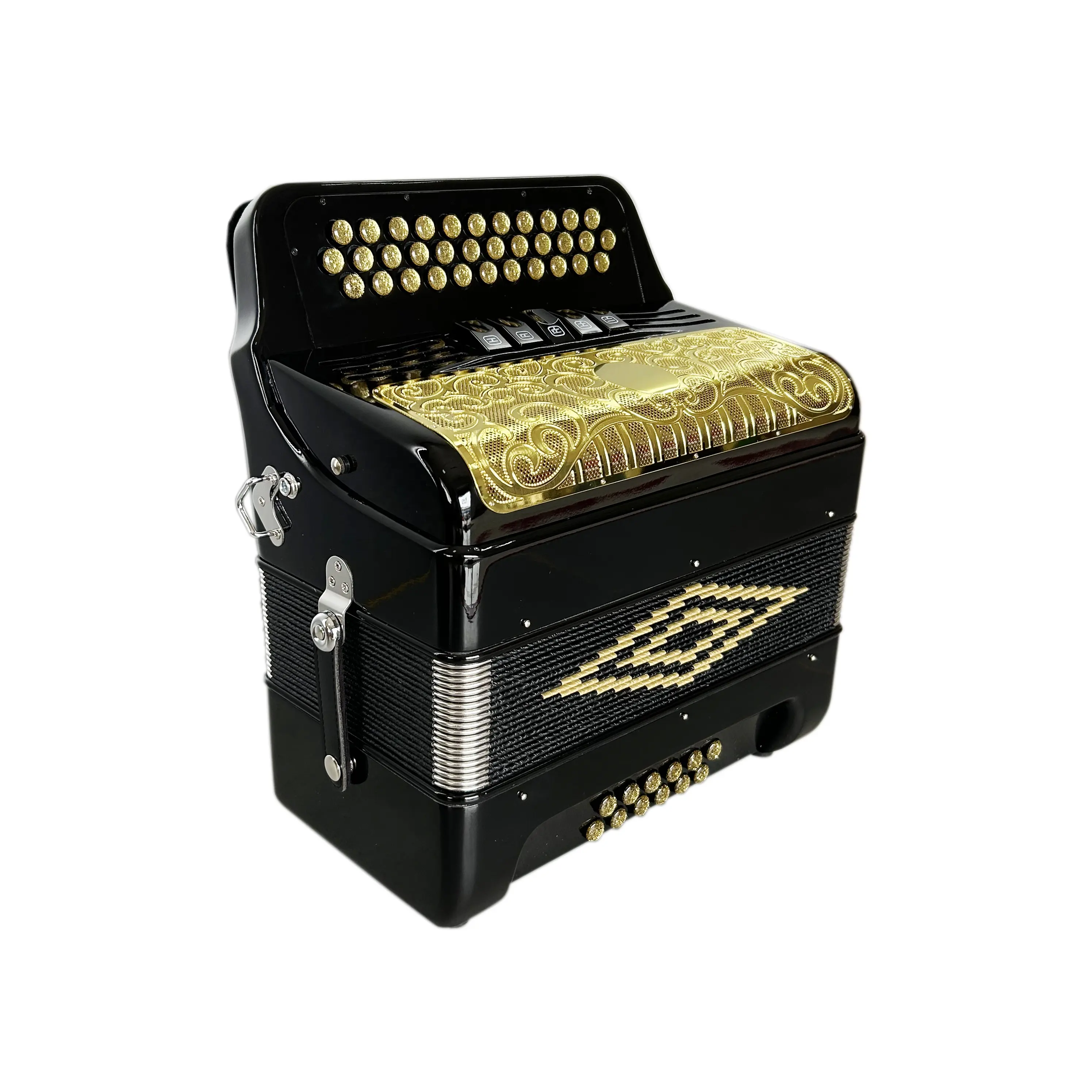 SEASOUND OEM 34 boutons 12 basses 5 registres noir brillant Acordeon or gril boutons dorés accordéon JB3412D