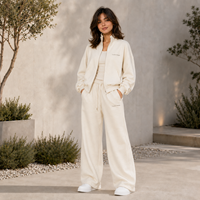 Ensemble de survêtement pour femme en molleton de coton de luxe, respirant, brodé, motif lettres streetwear, décontracté, double fermeture éclair