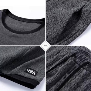 Conjunto de Dos Piezas de Seda de Hielo para <span class=keywords><strong>Hombre</strong></span>, Camiseta Deportiva Casual de Verano de Manga Corta con Pantalones Cortos, Atuendo Moderno y Combinable - Product Image 4