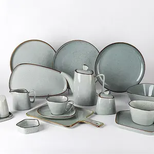 Juego de vajilla de cerámica de China fina nórdica, platos de porcelana de diseño de vajilla de cocina italiana Europea ^