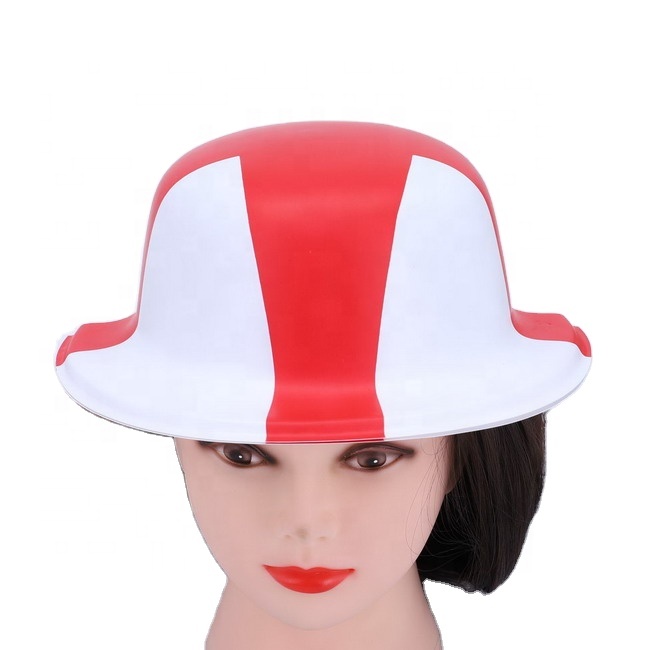 WK 2022 Engalnd дешевая ПВХ шляпа в английском флаге цветная блестящая пластиковая шляпа-котелок