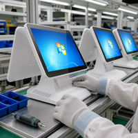 Terminal POS Layar Ganda Belakang 15,6 Inci Printer 58mm Putih Sistem Kasir Retail Windows