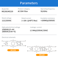 Filter Daya Universal AC Minen Bersertifikasi CE RoHS Seri ME200/220 250V Pemurni Kebisingan Daya untuk Peralatan Instrumen