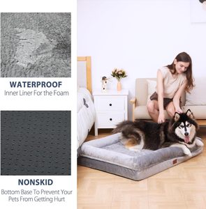Cama ortopédica de lino para perros de alta calidad con cubierta interior impermeable Cama extraíble para mascotas Patrón sólido para gatos - Product Image 3