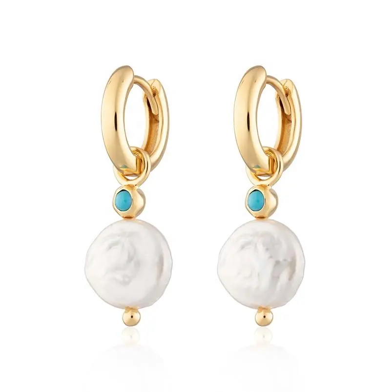 Gemnel elegant 18K gold pearl and turquoise hoop earring