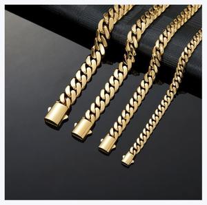 Bracelet <span class=keywords><strong>en</strong></span> acier inoxydable plaqué <span class=keywords><strong>or</strong></span> 14 carats, bouton cubain brillant crypté, bijoux pour hommes et femmes, chaîne à maillons géométriques, tendance, 6/8/10/12/14 mm - Product Image 5
