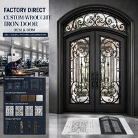 Porte d'entrée extérieure simple en fer forgé, porte pivotante en fonte et verre, sécurité antivol, style luxueux pour porte d'entrée de maison