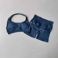 Ensemble de sport pour femme avec logo personnalisé : soutien-gorge dos nu, short et leggings, haute élasticité, respirant, léger, sans coutures, pour la gym et le fitness