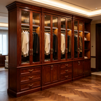 Meuble de rangement moderne de luxe sur mesure avec portes vitrées, éclairage LED, tiroirs et poignées dorées