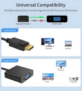 Adaptateur ZOGUO DP vers <span class=keywords><strong>VGA</strong></span>, boîtier ABS plaqué or, 1080P/60Hz pour ordinateur portable, moniteur, projecteur avec longueur personnalisée - Product Image 6