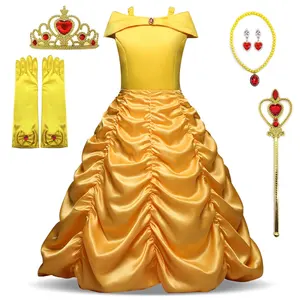 anak-anak kostum gadis kecantikan binatang Suppliers-Gaun Kostum Putri Belle untuk Anak Perempuan, Kostum Cosplay Pesta Ulang Tahun, Kostum Kecantikan dan Binatang Buas