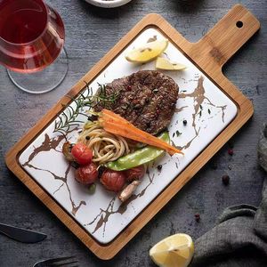 Plateau alimentaire en bois et céramique marbrée en porcelaine, planches <span class=keywords><strong>à</strong></span> <span class=keywords><strong>découper</strong></span> en bois pour <span class=keywords><strong>pizza</strong></span> en porcelaine pour la cuisine - Product Image 4