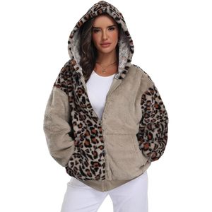 FOXA Sweat à capuche zippé en sherpa duveteux pour femme, veste d'hiver confortable à blocs de couleur avec poches et manches tombantes - Product Image 6