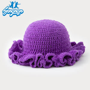 Chapeau seau au <span class=keywords><strong>crochet</strong></span> de haute qualité pour femmes, casquette tricotée tendance, souple et mignonne, fait main, chapeau de ple - Product Image 1