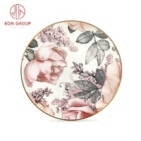 Vente en gros, ensemble de plats de luxe en porcelaine, personnalisé, peint à la main, rose, floral, steak, gâteau, dessert, vaisselle, assiettes
