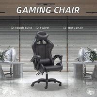 Chaise de jeu avec logo personnalisé, entièrement noire, style course, chaise de bureau pivotante en cuir synthétique, chaise avec repose-pieds