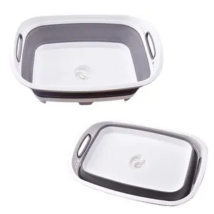 Hot Sale Foldable Food Strainers Over the Sink Colander Fruits Drainer Basket Collapsible Dish Basin with Draining Plug