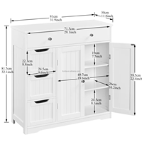 Armoire de rangement moderne en bois sur pied, durable, gain de place, 4 tiroirs, 2 portes, solution de rangement pour salle de bain, cuisine, salon