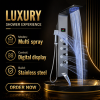 Colonne de douche thermostatique murale en acier inoxydable avec panneau de douche pluie et cascade, ensemble de robinetterie de salle de bain