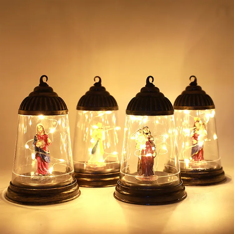 Wholesale christmas gifts home decoration cone lampshade jesus lantern christmas with led string lights