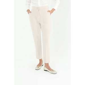Pantalon Carotte Taille Haute Femme Anti-Plis Couleur Écru 18118PNT - Product Image 1