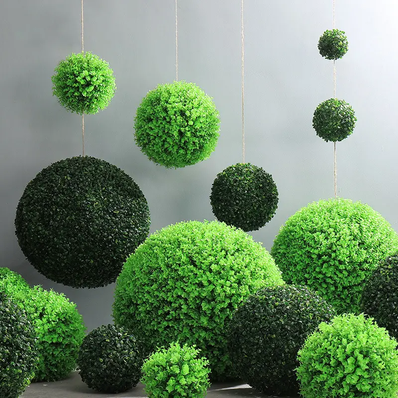 Dekorasi rumah UV dilindungi ramah lingkungan PE bola Topiary buatan Factory Outlet bola rumput bola kotak kayu buatan