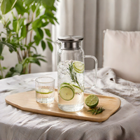 Carafe en verre borosilicate écologique de 1,5 L avec couvercle en acier inoxydable et poignée en verre, résistante à la chaleur, pour boissons chaudes/froides et thé glacé