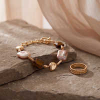 Bracelet en perles d'eau douce naturelles de forme baroque, plaqué or 18 carats, ensemble de bracelets personnalisés haut de gamme en pierre œil de tigre en forme de cube de sucre