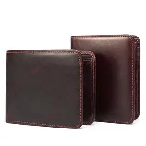 Custom Logo Genuine Leather Men's Wallet RFID Shield Genuine Leather Wallet (Horizontal and Vertical) Multi Card Slot Money Clip