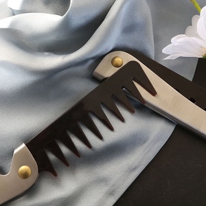Peine para Hombre, Peine de Barbería para Peinado Slick Back, Peine de Bolsillo Plegable de Dientes Anchos para Estilo <span class=keywords><strong>Pompadour</strong></span>, Peine de Acero Inoxidable Plegable para Pomada y Aceite - Product Image 3